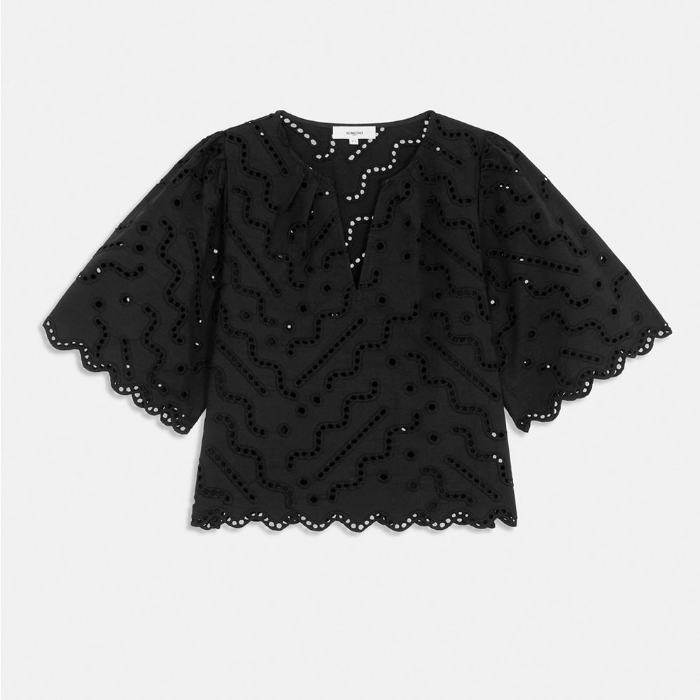 SUNCOO Black Eyelet Blouse